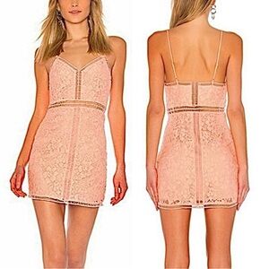 NBD Coleen Cutout Lace Mini Dress Salmon Pink XXS